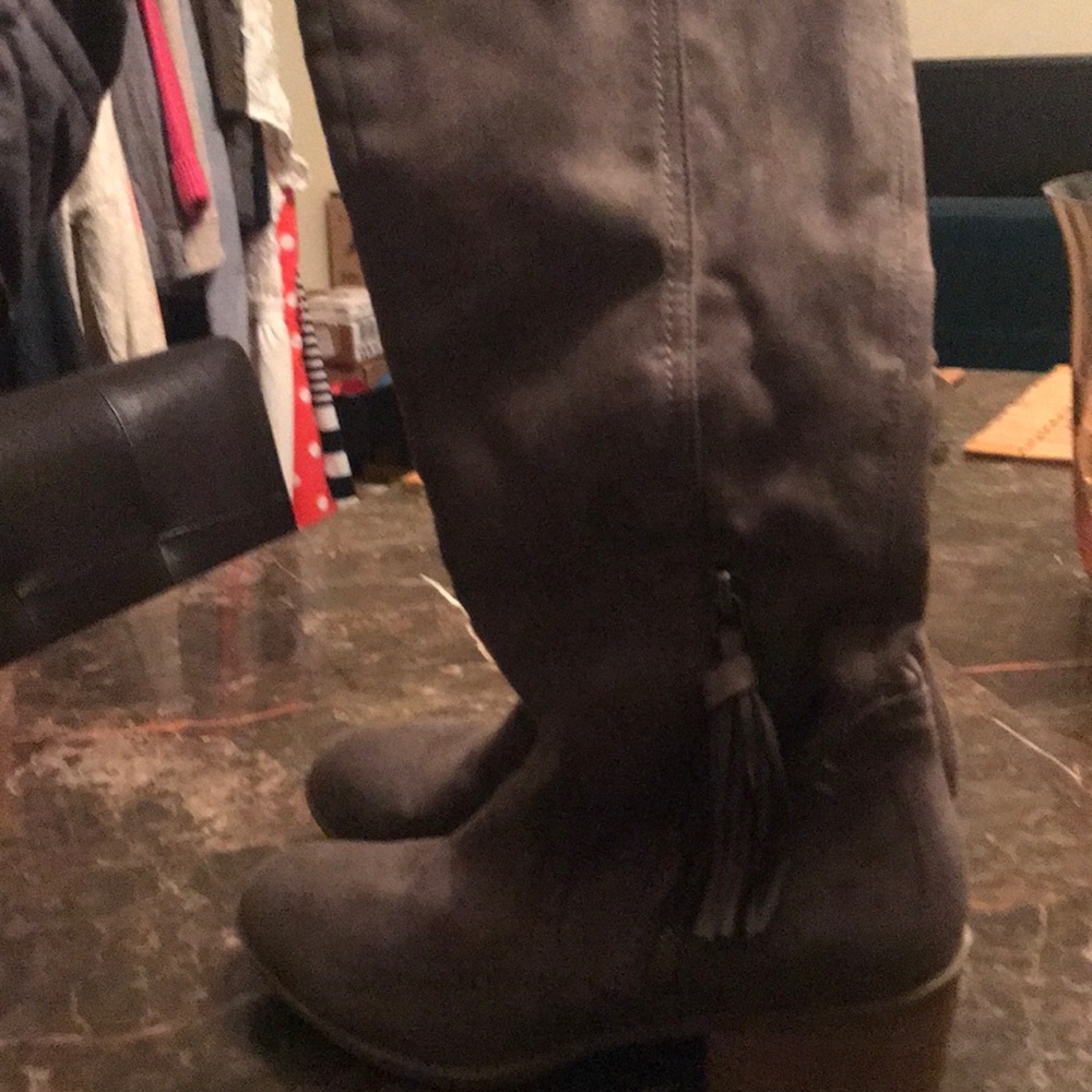 Grey knee boots